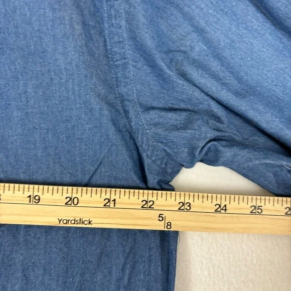 Lands’ End Button Down Denim Shirt Soft, Oxford Collar, Mid Blue - Picture 9 of 11